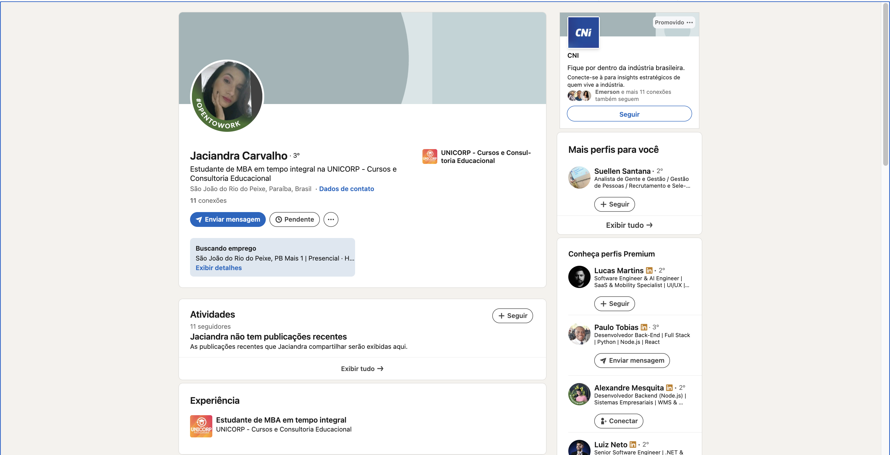 LinkedIn - Jaciandra Carvalho